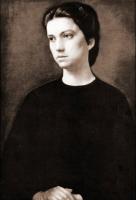 Pietro Annigoni - Ritratto di signora in nero con le mani sulle ginocchia
